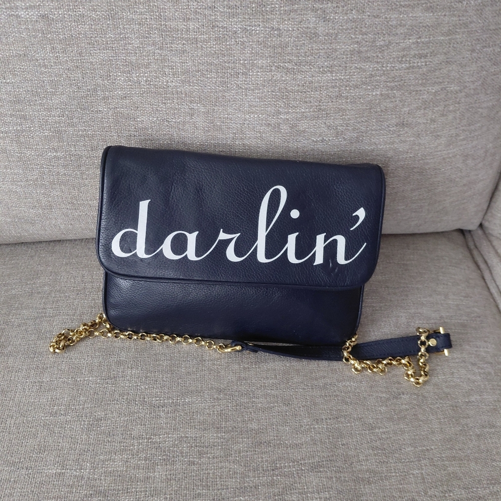 Darlin' Navy Leather Chain Crossbody Bag
